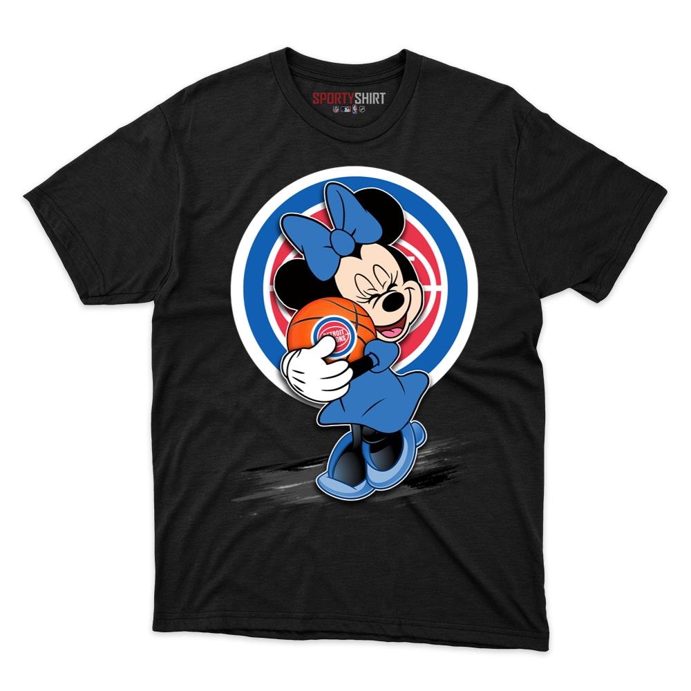 Detroit Pistons Minnie Mouse Basketball Shirt, Unisex Cotton Disney Cartoon Graphic Tee, Game Day Gift
