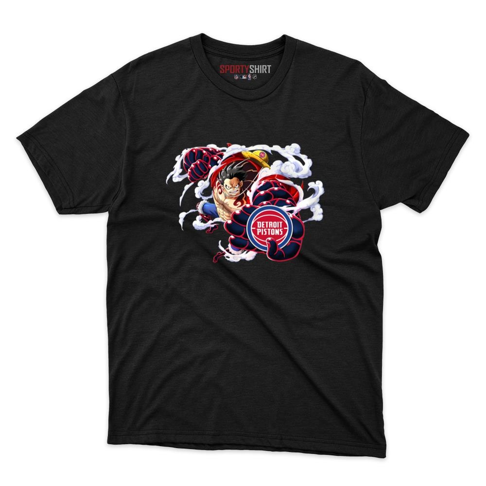 Detroit Pistons Monkey D Luffy Gear One Piece Shirt, Unisex Cotton Anime Pirate Crew Graphic Tee for Fans