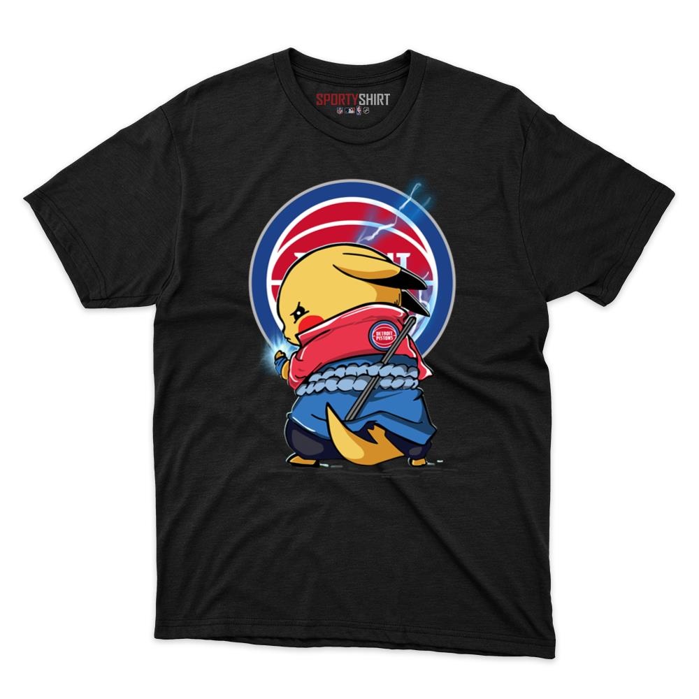 Detroit Pistons Pikachu Meets Sasuke Uchiha Shirt, Unisex Cotton Pokemon Anime Graphic Tee for Fans