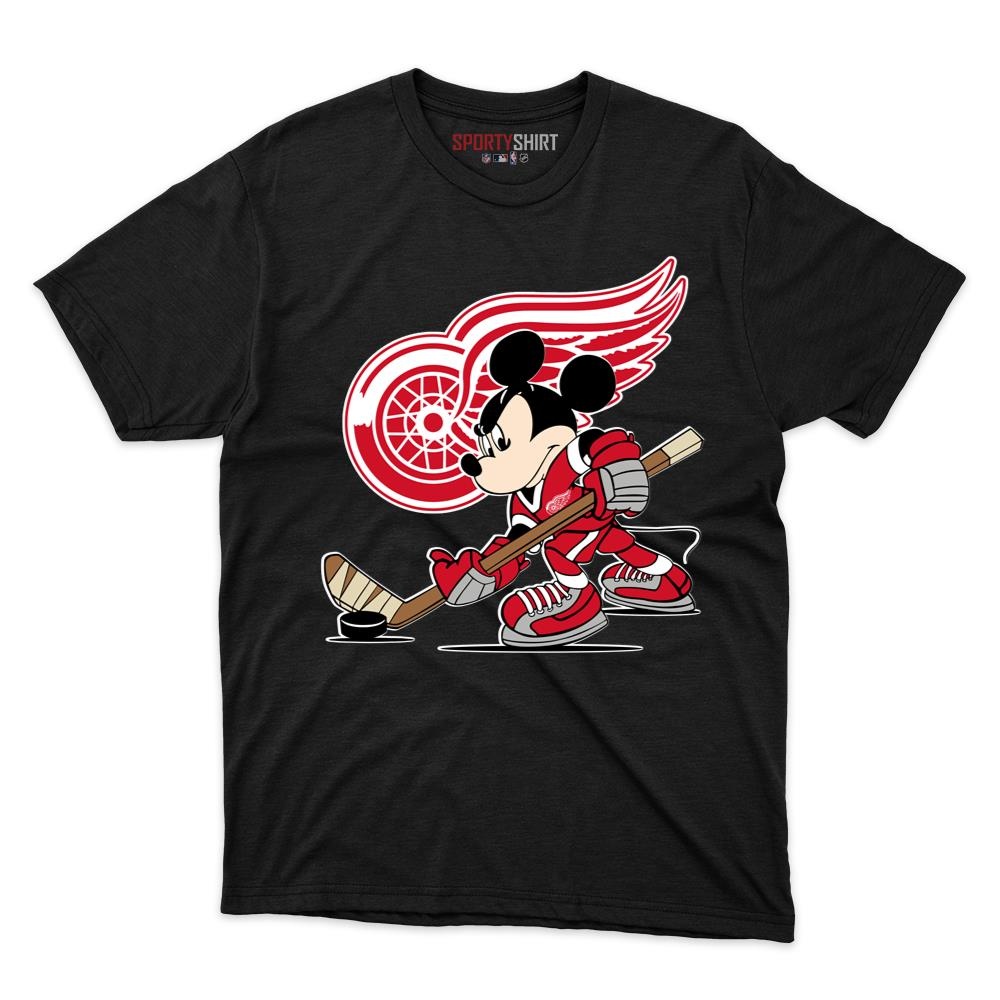 Detroit Red Wings Mickey Mouse Player Unisex Cotton Tee, Disney Cartoon Mascot Graphic Shirt, Fan Gift