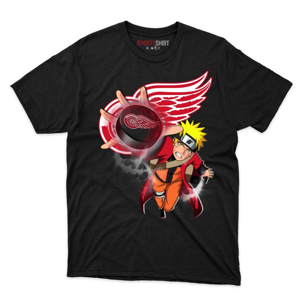 Detroit Red Wings Naruto Uzumaki Unisex Cotton Tee, Anime Ninja Crossover Graphic Shirt, Game Day Fan Gift