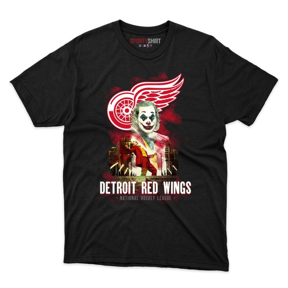 Detroit Red Wings Put On A Happy Face Joker Unisex Cotton Tee, Funny Fan Graphic Shirt, Game Day Gift