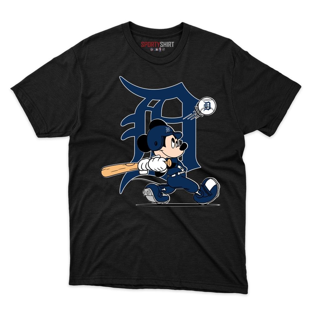 Detroit Tigers Mickey Mouse Player Unisex Cotton Tee, Disney Cartoon Mascot Graphic Shirt, Game Day Fan Gift