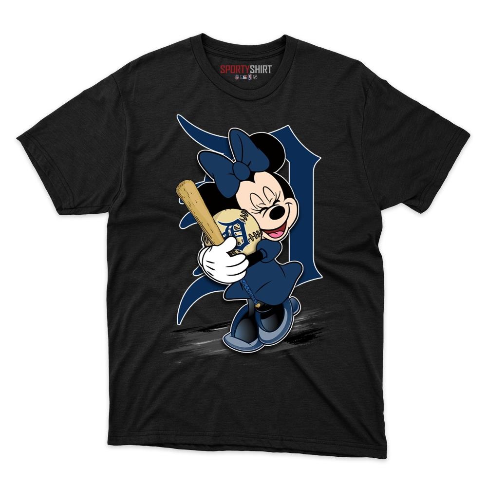 Detroit Tigers Minnie Mouse Unisex Cotton Tee, Disney Cartoon Bow Graphic Shirt, Game Day Fan Gift