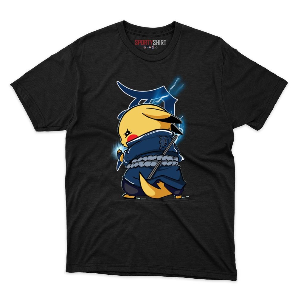 Detroit Tigers Pikachu Meets Sasuke Uchiha Unisex Cotton Tee, Pokemon Anime Graphic Shirt, Fan Gift