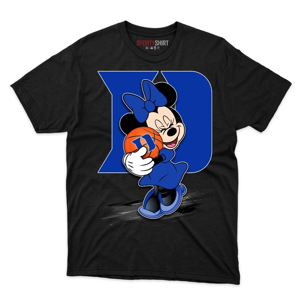 Duke Blue Devils Minnie Mouse Unisex Cotton Tee, Disney Cartoon Bow Graphic Shirt, Game Day Fan Gift