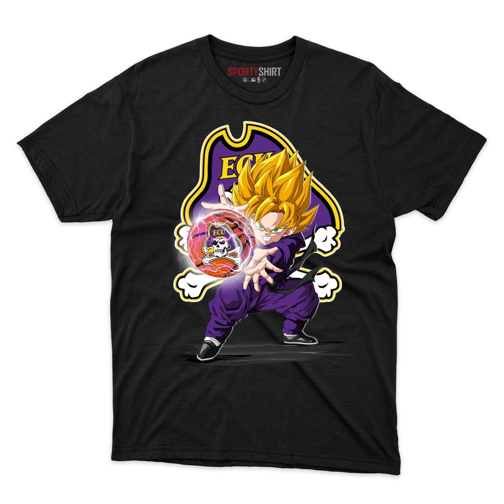 East Carolina Pirates Goku Dragon Ball Z Unisex Cotton Tee, Anime Saiyan Graphic Shirt, Game Day Fan Gift
