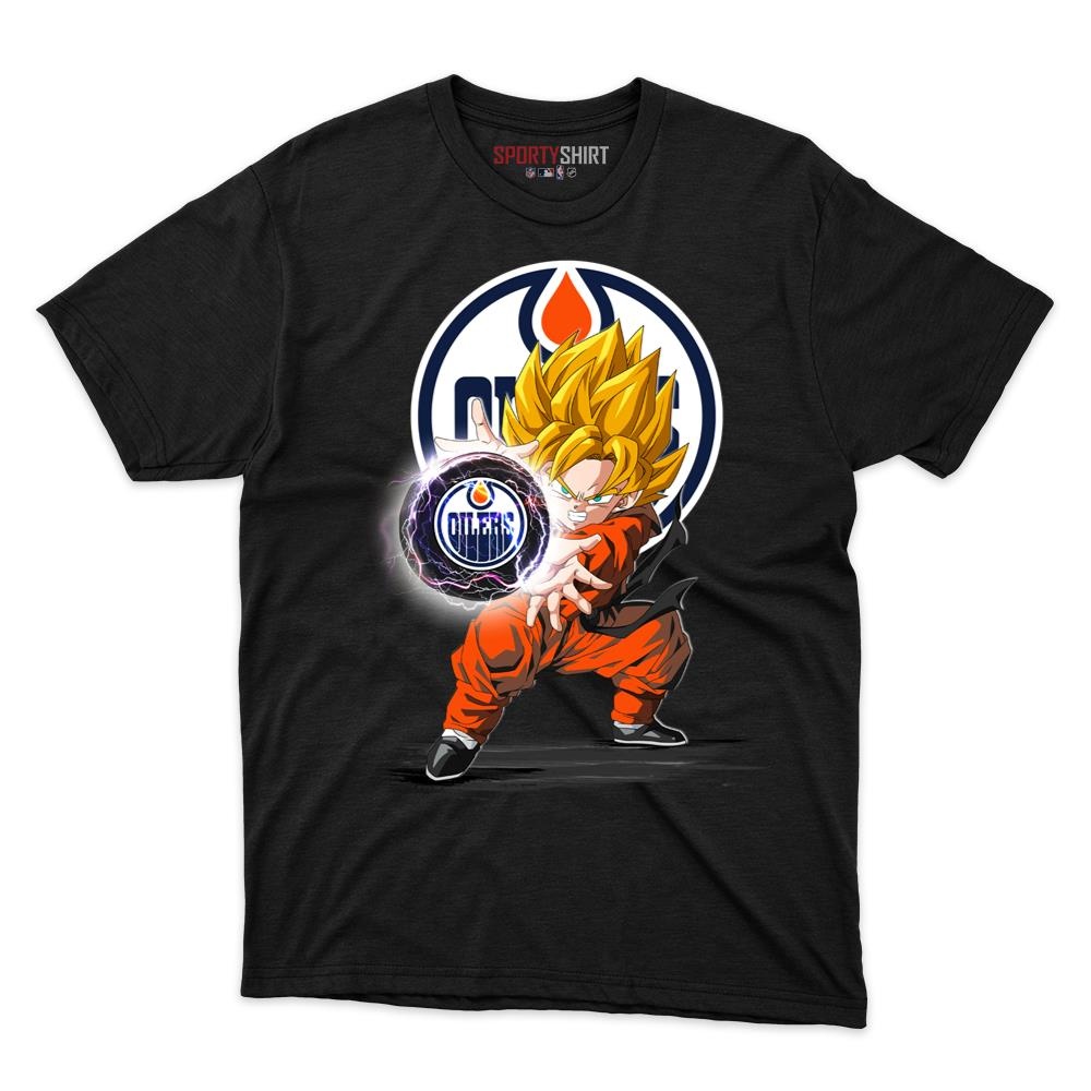 Edmonton Oilers Goku Dragon Ball Z Unisex Cotton Graphic Tee, Anime Crossover Hockey Fan Game Day Shirt