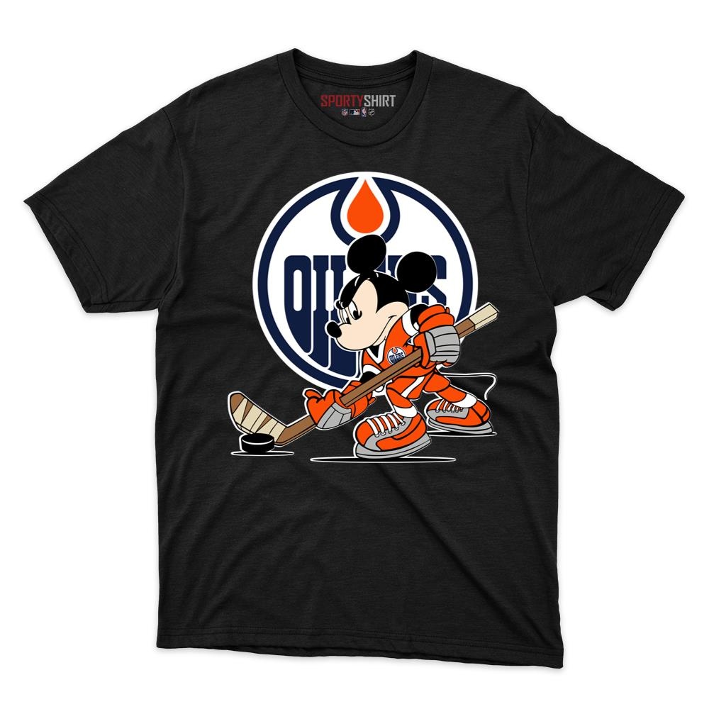 Edmonton Oilers Mickey Mouse Player Unisex Cotton Graphic Tee, Disney Cartoon Hockey Fan Game Day Shirt