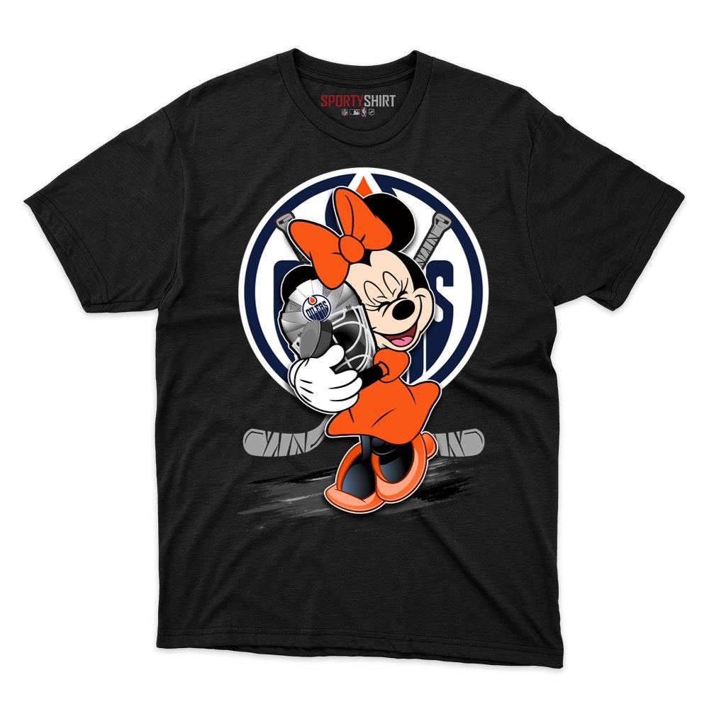 Edmonton Oilers Minnie Mouse Unisex Cotton Graphic Tee, Cute Disney Cartoon Hockey Fan Game Day Gift Shirt