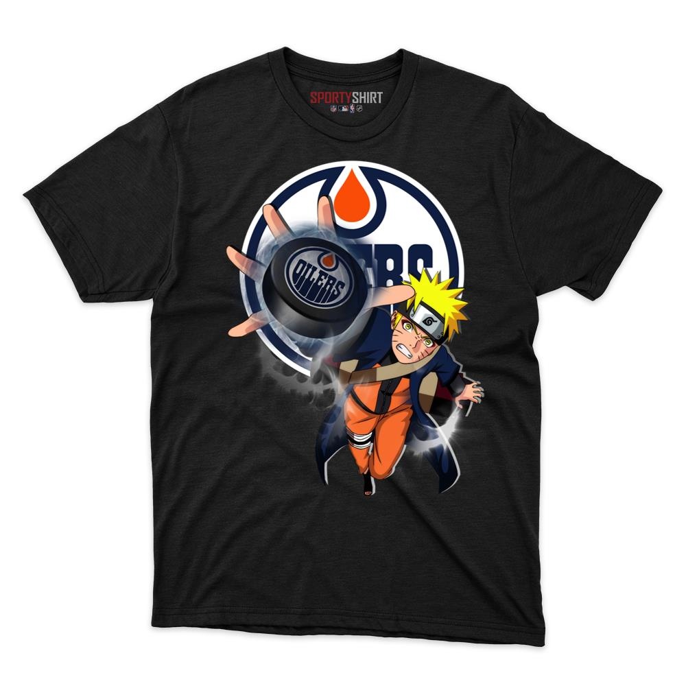 Edmonton Oilers Naruto Unisex Cotton Graphic Tee, Anime Ninja Crossover Hockey Fan Game Day Shirt