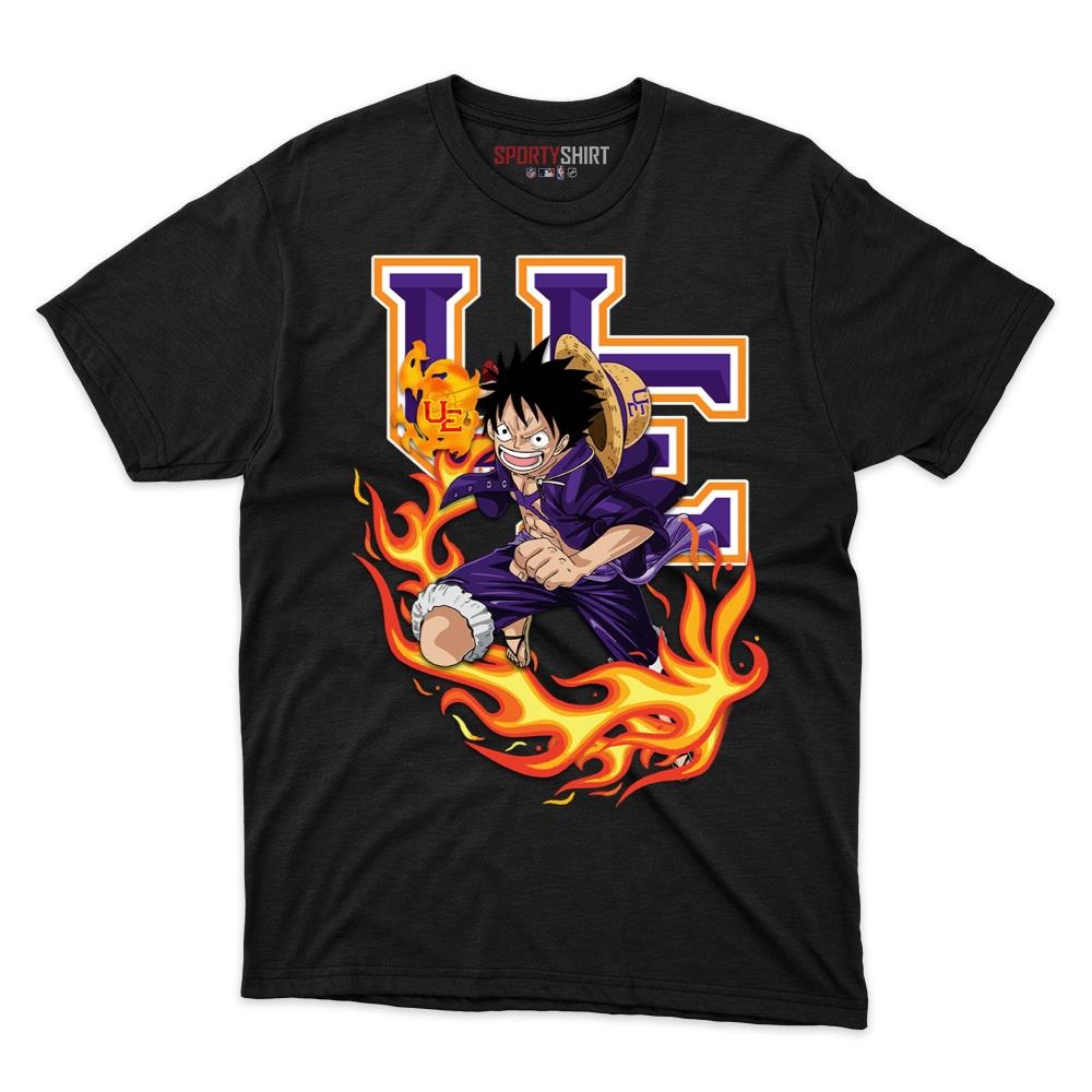 Evansville Purple Aces Luffy One Piece Unisex Cotton Graphic Tee, Straw Hat Anime College Fan Game Day Shirt