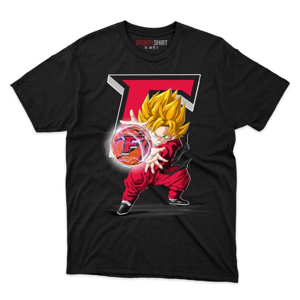 Fairfield Stags Goku Dragon Ball Z Unisex Cotton Graphic Tee, Anime Crossover College Fan Game Day Shirt