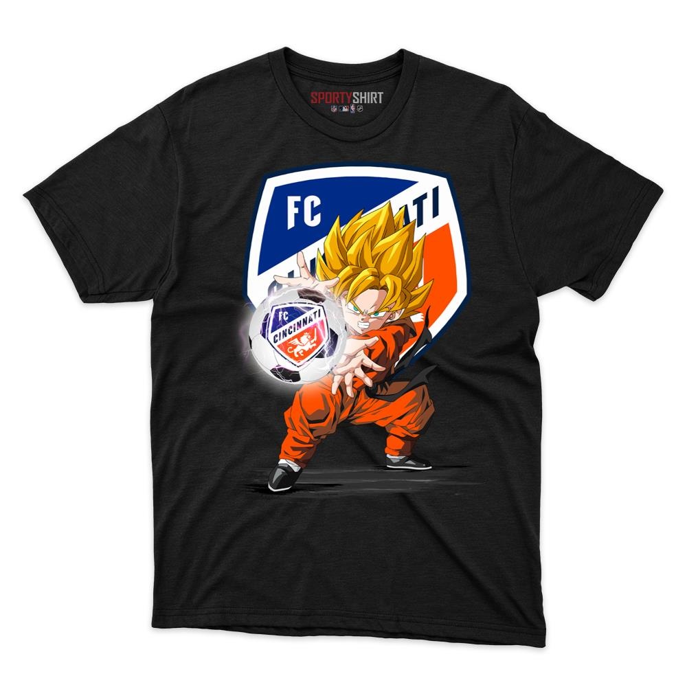 FC Cincinnati MLS Goku Dragon Ball Z Unisex Cotton Graphic Tee, Anime Crossover Soccer Fan Game Day Shirt