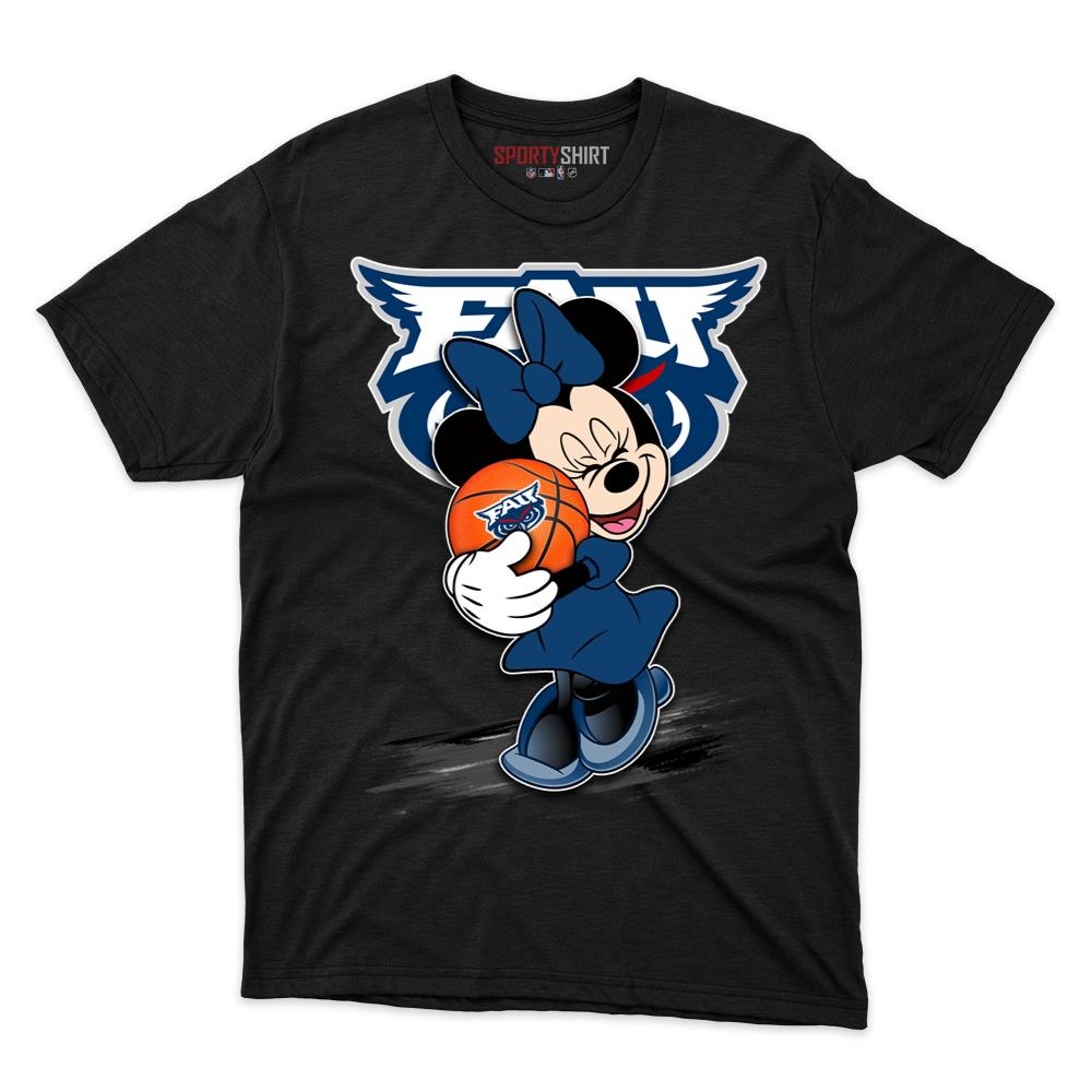 Florida Atlantic Owls Minnie Mouse Unisex Cotton Graphic Tee, Cute Disney Cartoon College Game Day Gift Shirt