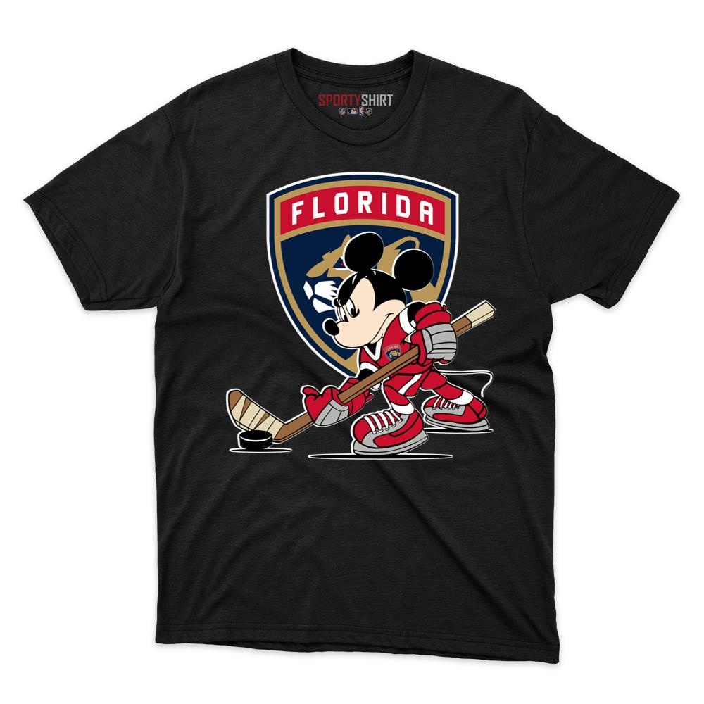 Florida Panthers Mickey Mouse Player Unisex Cotton Graphic Tee, Disney Cartoon Hockey Fan Game Day Shirt