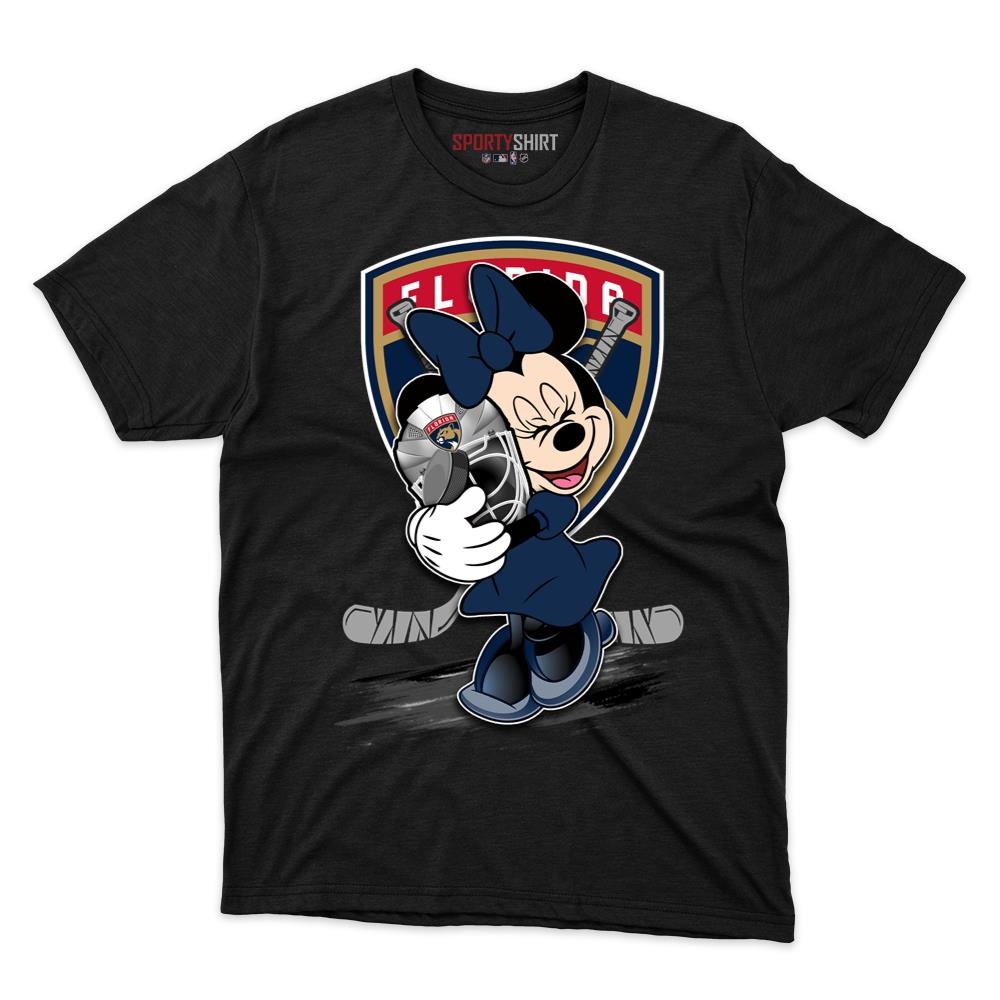 Florida Panthers Minnie Mouse Unisex Cotton Graphic Tee, Cute Disney Cartoon Hockey Fan Game Day Gift Shirt