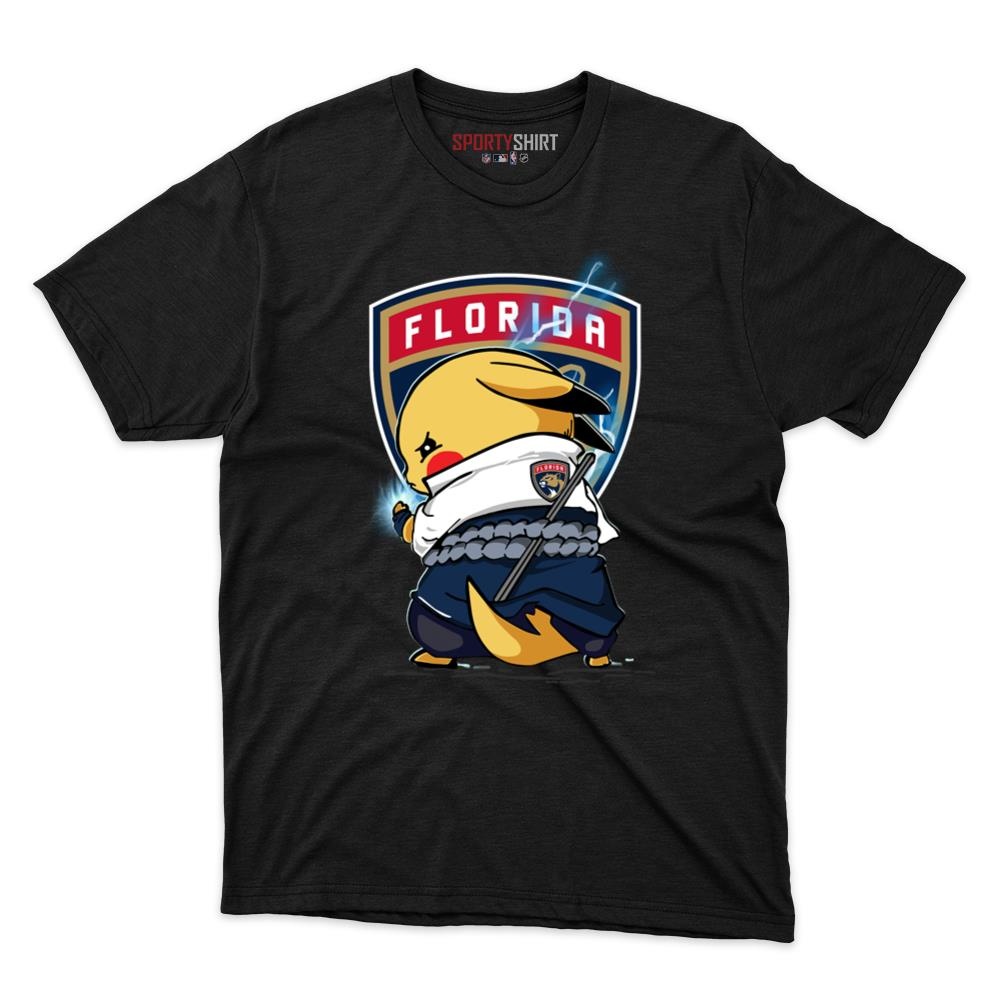 Florida Panthers Pikachu Meets Sasuke Uchiha Unisex Cotton Graphic Tee, Pokemon Anime Hockey Fan Game Day Shirt