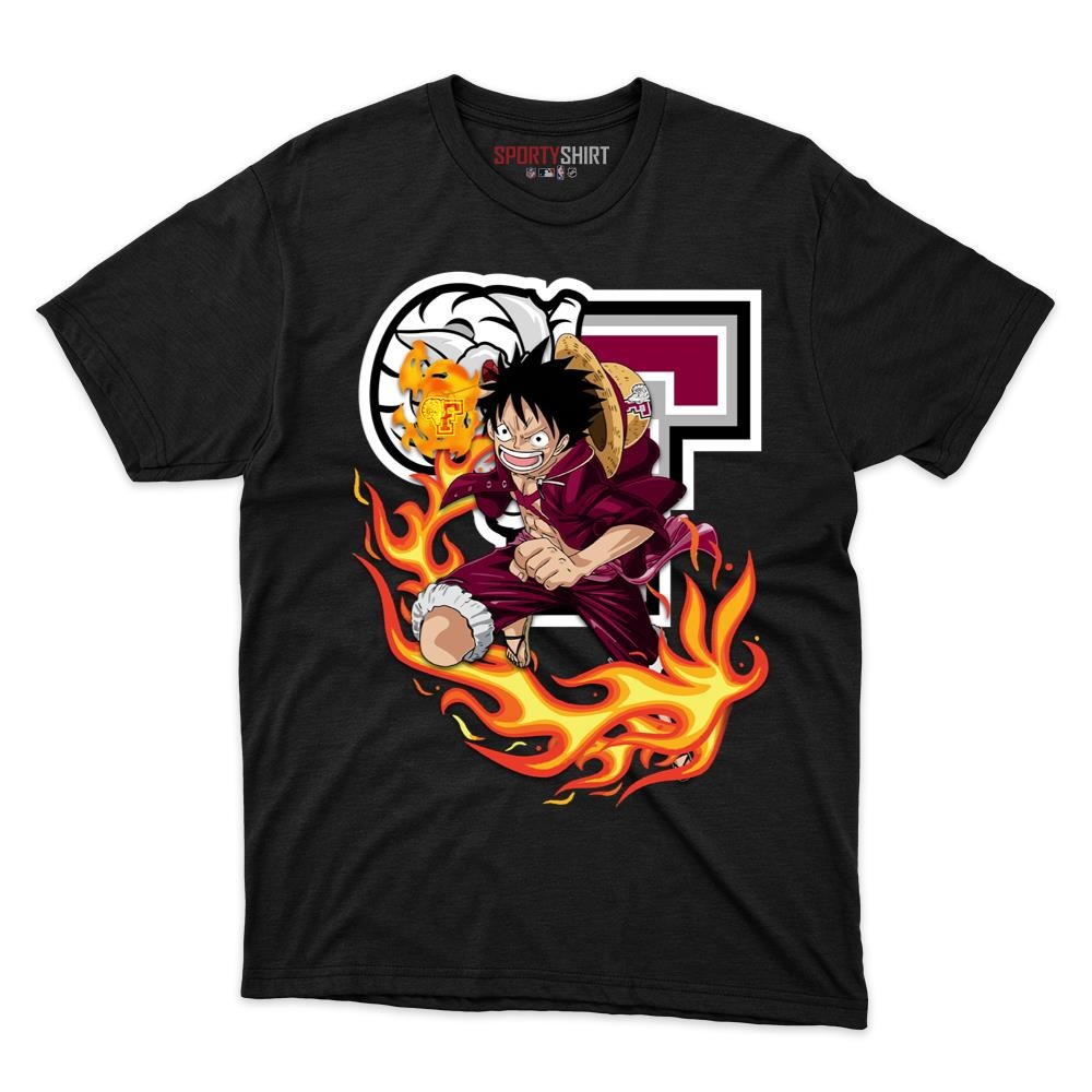 Fordham Rams Luffy One Piece Unisex Cotton Graphic Tee, Straw Hat Pirate Anime Shirt for Game Day