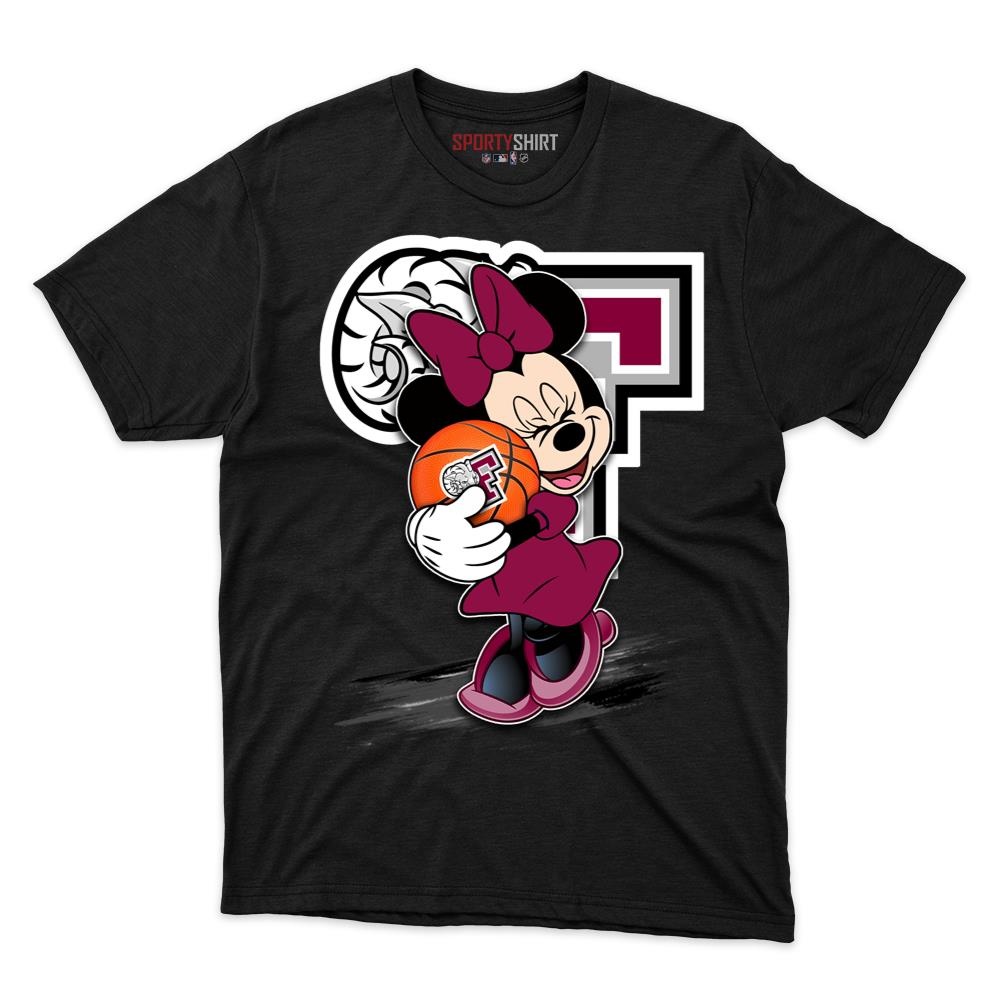 Fordham Rams Minnie Mouse Unisex Cotton Graphic Tee, Disney Cartoon Crossover Shirt, Game Day Fan Gift