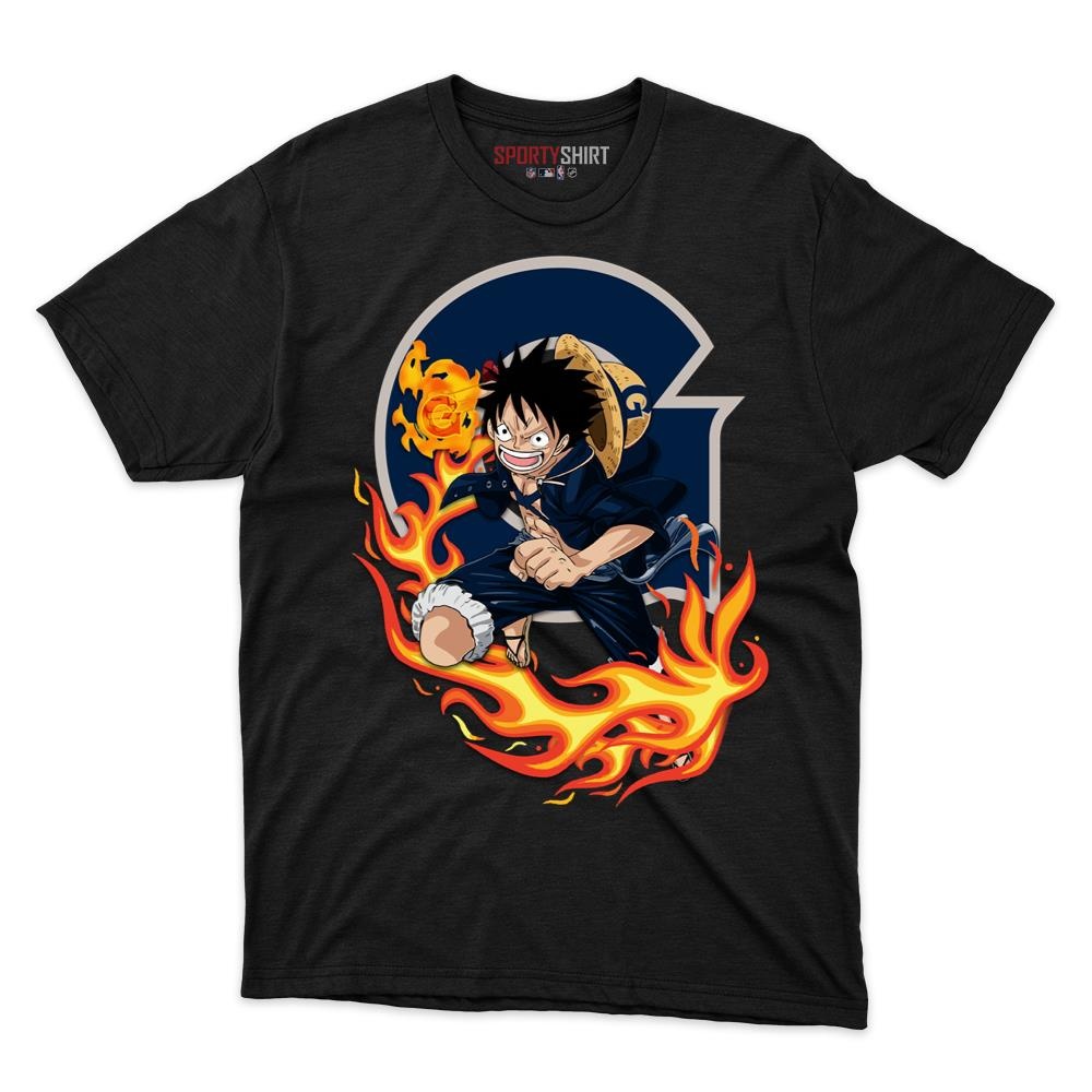 Georgetown Hoyas Luffy One Piece Unisex Cotton Graphic Tee, Straw Hat Pirate Anime Crossover Shirt