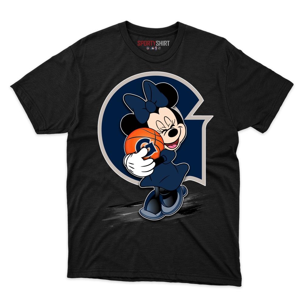 Georgetown Hoyas Minnie Mouse Unisex Cotton Graphic Tee, Disney Cartoon Crossover Shirt, Game Day Fan Gift