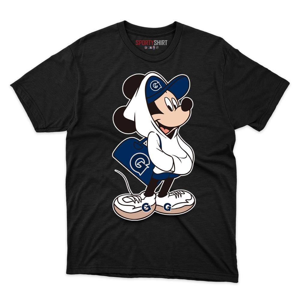 Georgetown Hoyas Mickey Mouse Unisex Cotton Graphic Tee, Disney Cartoon Crossover Shirt for Game Day Fans