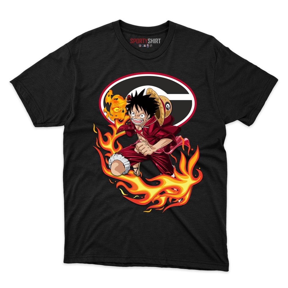 Georgia Bulldogs Luffy One Piece Unisex Cotton Graphic Tee, Straw Hat Pirate Anime Crossover Shirt