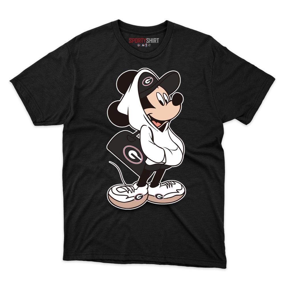 Georgia Bulldogs Mickey Mouse Unisex Cotton Graphic Tee, Disney Cartoon Crossover Shirt for Game Day Fans
