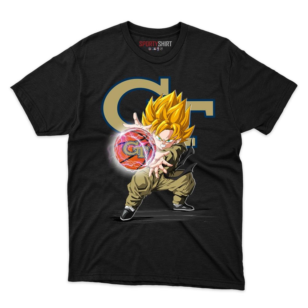 Georgia Tech Yellow Jackets Goku Dragon Ball Z Unisex Cotton Graphic Tee, Super Saiyan Anime Shirt