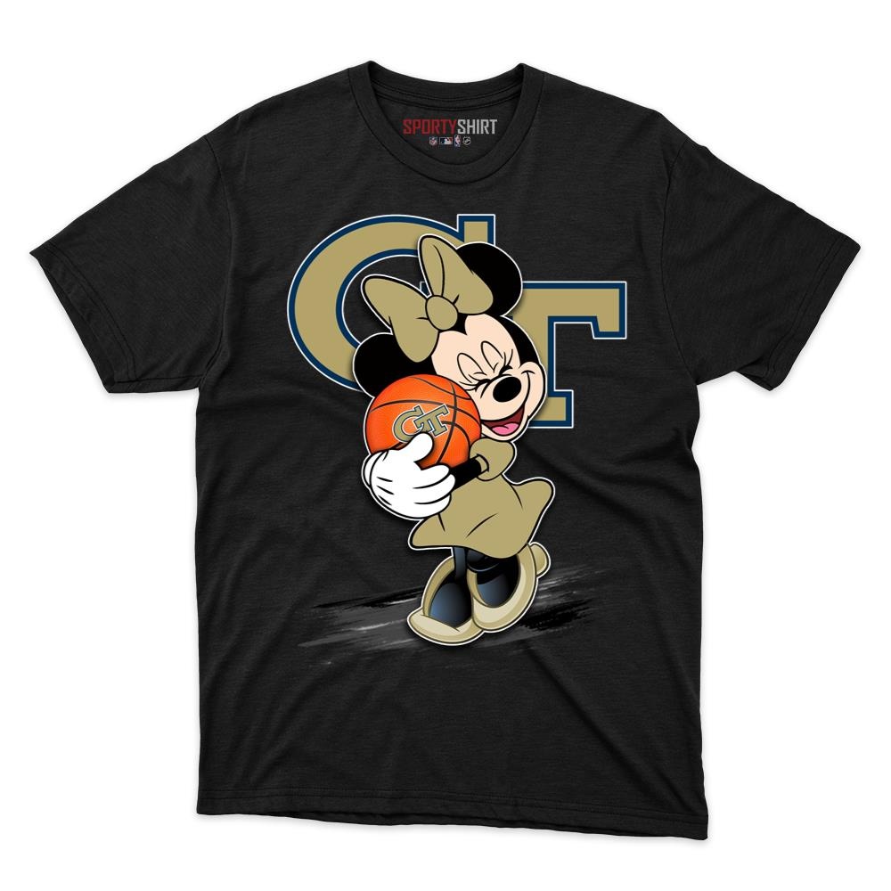 Georgia Tech Yellow Jackets Minnie Mouse Unisex Cotton Graphic Tee, Disney Cartoon Crossover Shirt