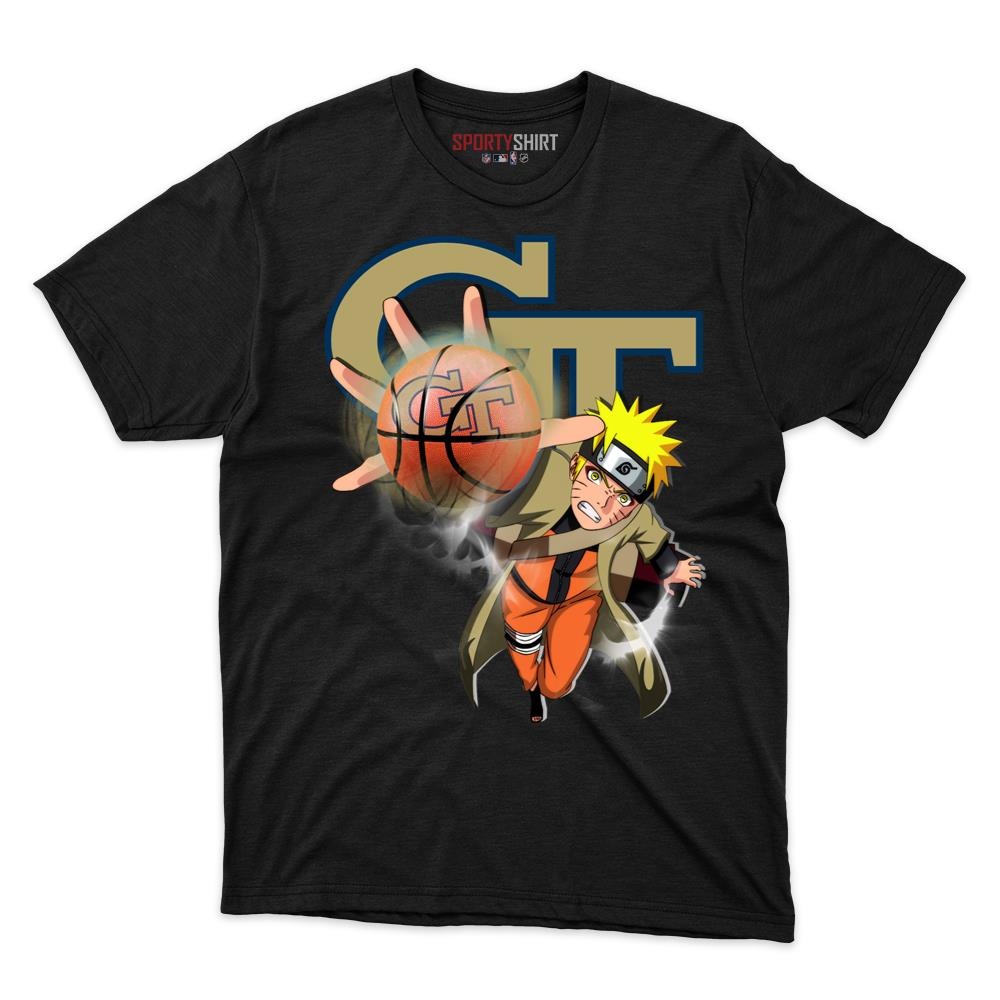 Georgia Tech Yellow Jackets Naruto Ninja Unisex Cotton Graphic Tee, Konoha Anime Crossover Shirt