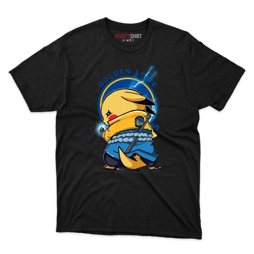 Golden State Warriors Pikachu Meets Sasuke Uchiha Unisex Cotton Graphic Tee, Pokemon Naruto Anime Mashup Shirt