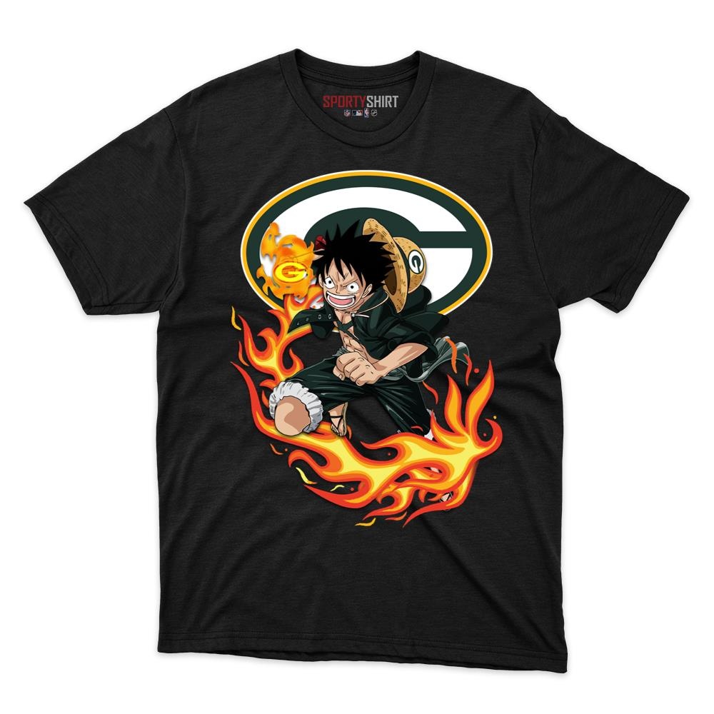 Green Bay Packers Luffy One Piece Unisex Cotton Graphic Tee, Straw Hat Pirate Anime Shirt, Game Day Gift - photo 1