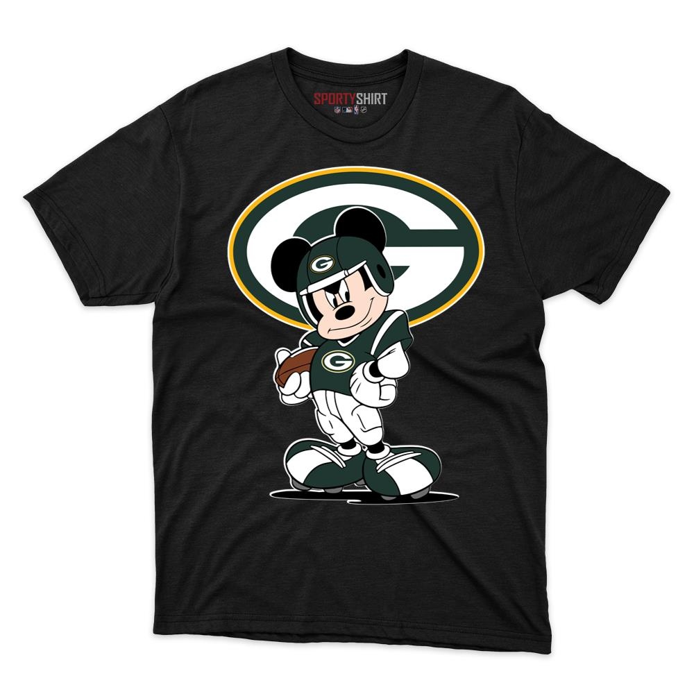 Green Bay Packers Mickey Mouse Player Unisex Cotton Graphic Tee, Disney Cartoon Crossover Shirt, Game Day