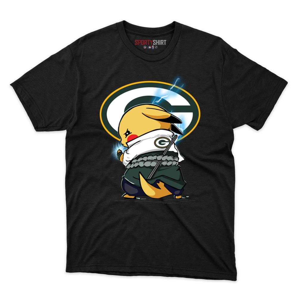 Green Bay Packers Pikachu Meets Sasuke Uchiha Unisex Cotton Graphic Tee, Pokemon Naruto Anime Mashup Shirt - photo 1