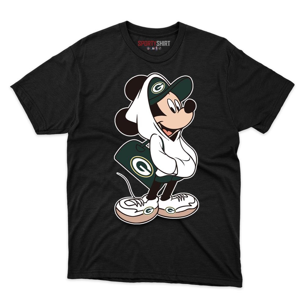 Green Bay Packers Mickey Mouse Unisex Cotton Graphic Tee, Disney Cartoon Crossover Shirt for Game Day Fans