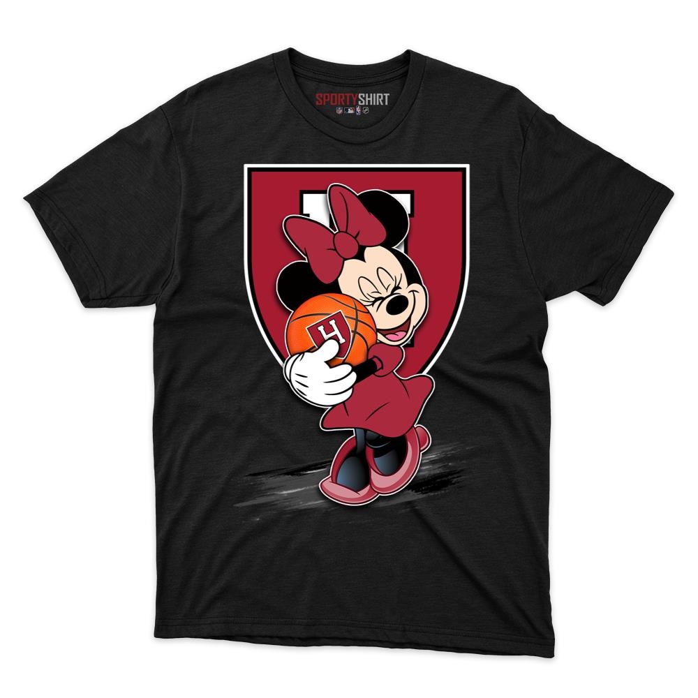Harvard Crimson Minnie Mouse Unisex Cotton Graphic Tee, Disney Cartoon Crossover Shirt, Game Day Fan Gift