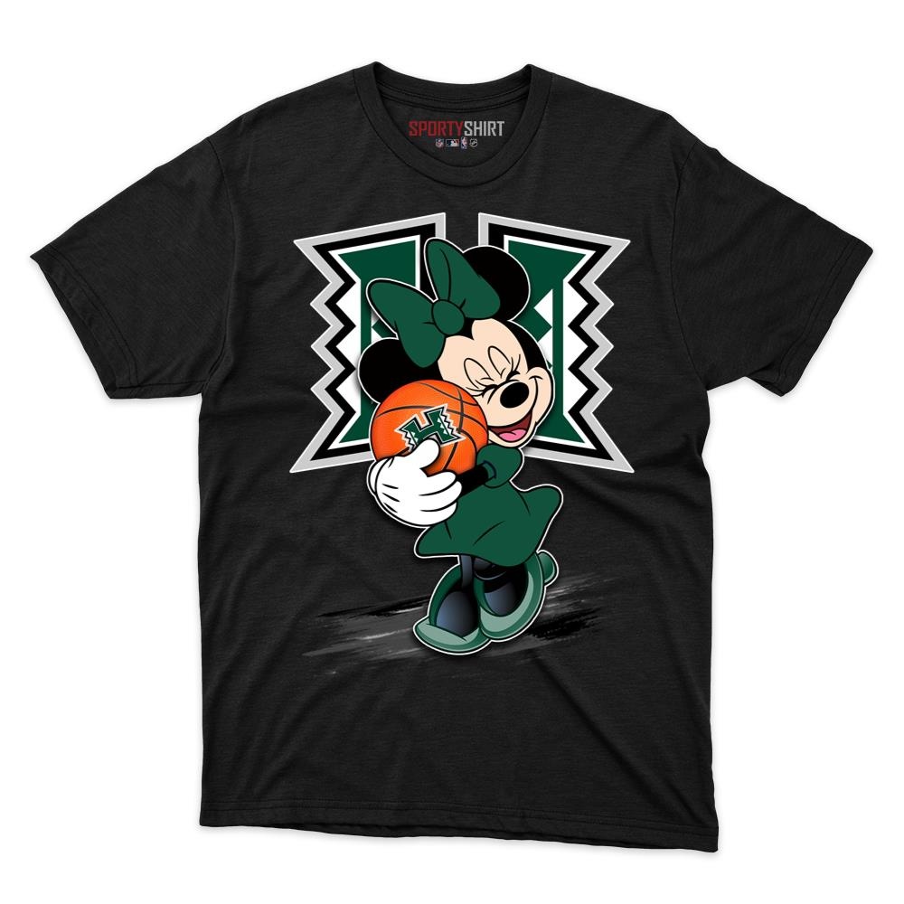 Hawaii Rainbow Warriors Minnie Mouse Unisex Cotton Graphic Tee, Disney Cartoon Crossover Shirt, Game Day - photo 1