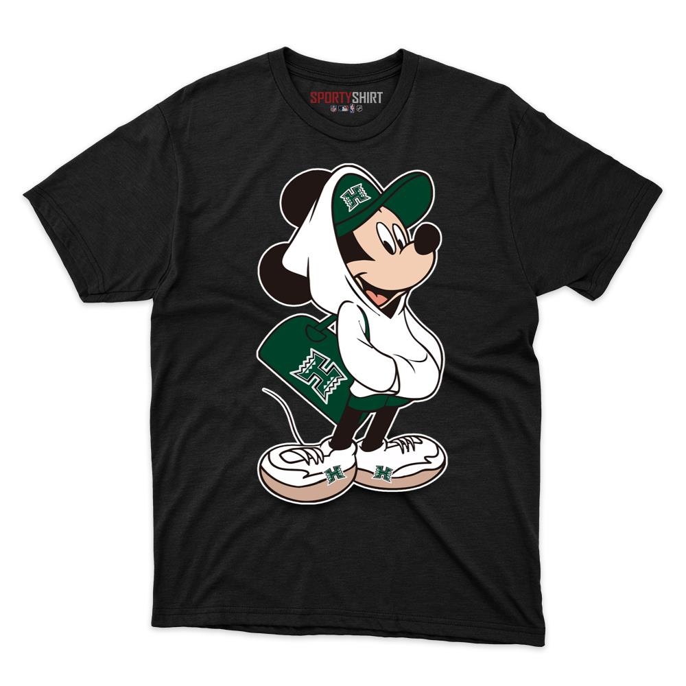 Hawaii Rainbow Warriors Mickey Mouse Unisex Cotton Graphic Tee, Disney Cartoon Crossover Shirt for Fans