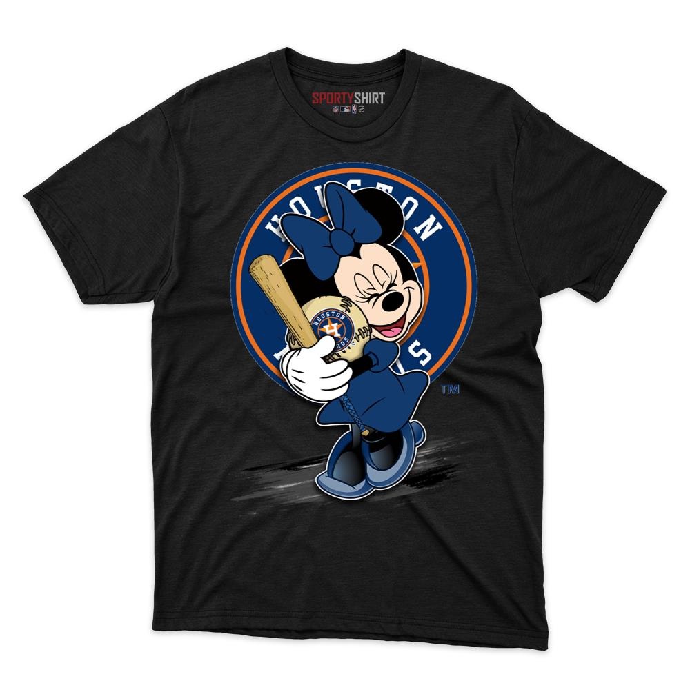 Houston Astros Minnie Mouse Unisex Cotton Graphic Tee, Disney Cartoon Crossover Fan Game Day Shirt