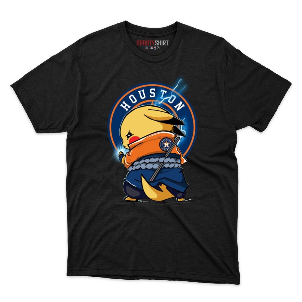 Houston Astros Pikachu Meets Sasuke Uchiha Unisex Cotton Graphic Tee, Pokemon Anime Fan Game Day Shirt