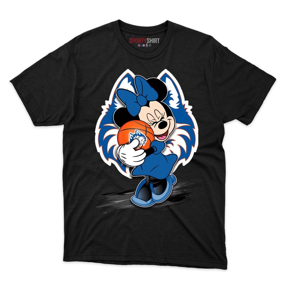 Houston Baptist Huskies Minnie Mouse Unisex Cotton Graphic Tee, Disney Cartoon Fan Game Day Shirt