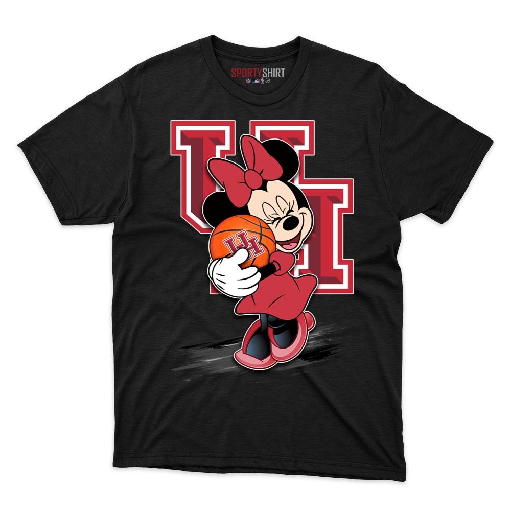 Houston Cougars Minnie Mouse Unisex Cotton Graphic Tee, Disney Cartoon Crossover Fan Game Day Shirt