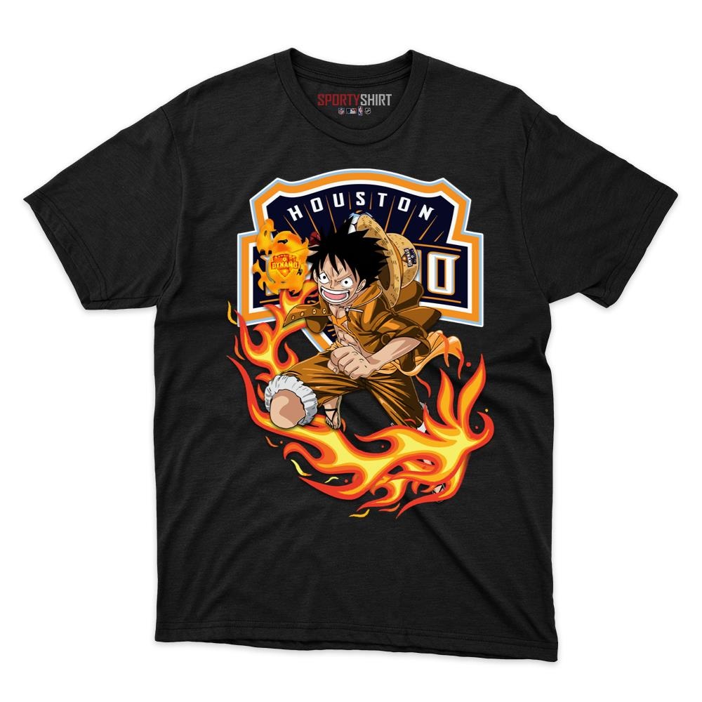 Houston Dynamo MLS Luffy One Piece Unisex Cotton Graphic Tee, Anime Soccer Fan Game Day Shirt