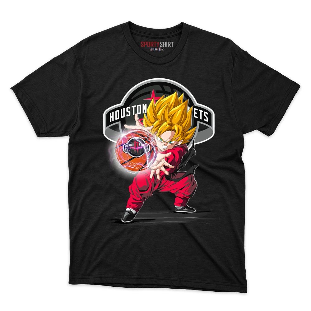 Houston Rockets Goku Dragon Ball Z Unisex Cotton Graphic Tee, Anime Crossover Fan Game Day Shirt