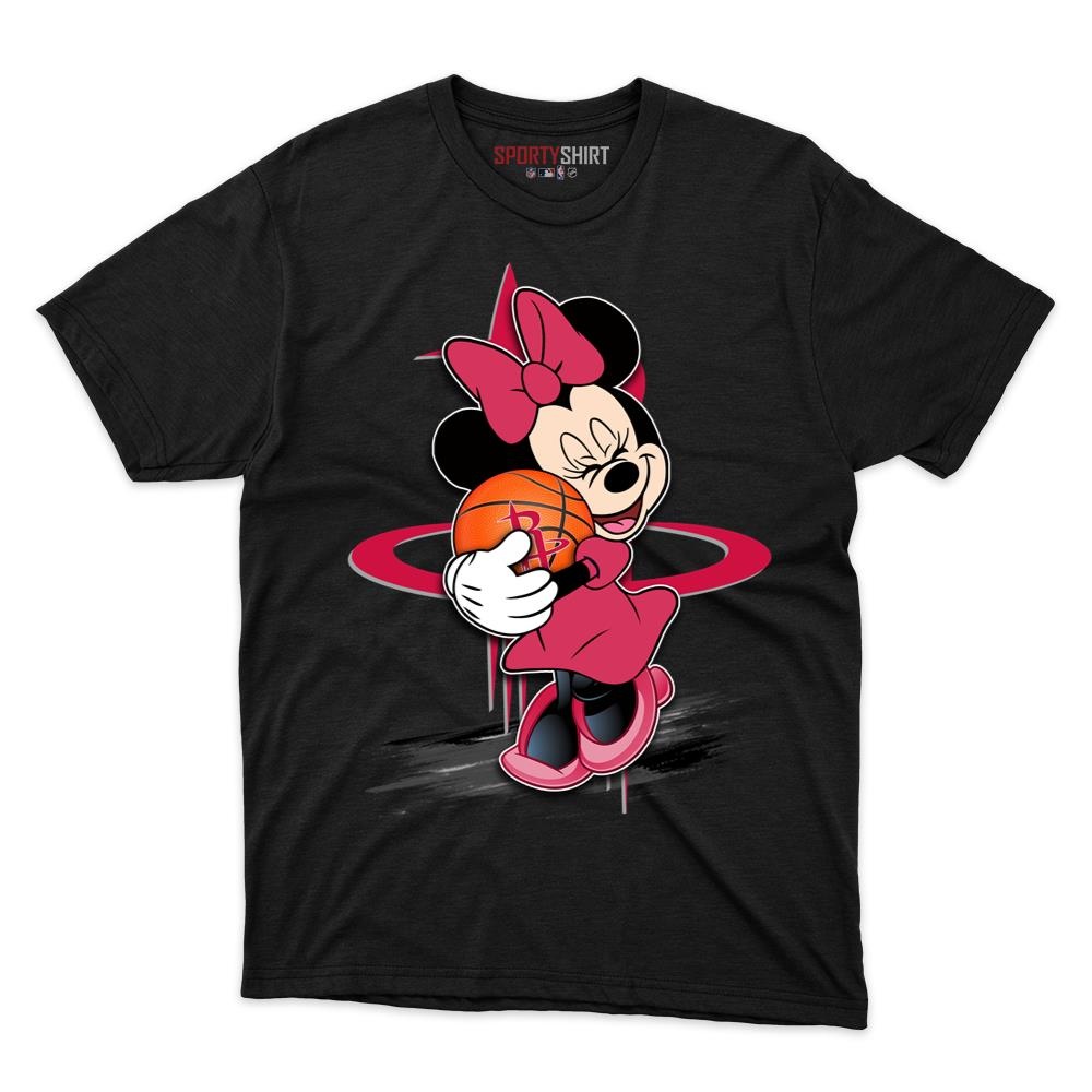 Houston Rockets Minnie Mouse Unisex Cotton Graphic Tee, Disney Cartoon Crossover Fan Game Day Shirt
