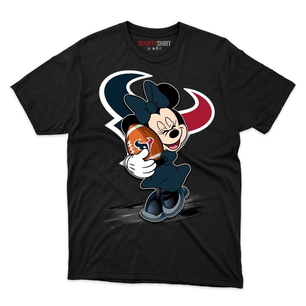 Houston Texans Minnie Mouse Unisex Cotton Graphic Tee, Disney Cartoon Crossover Fan Game Day Shirt