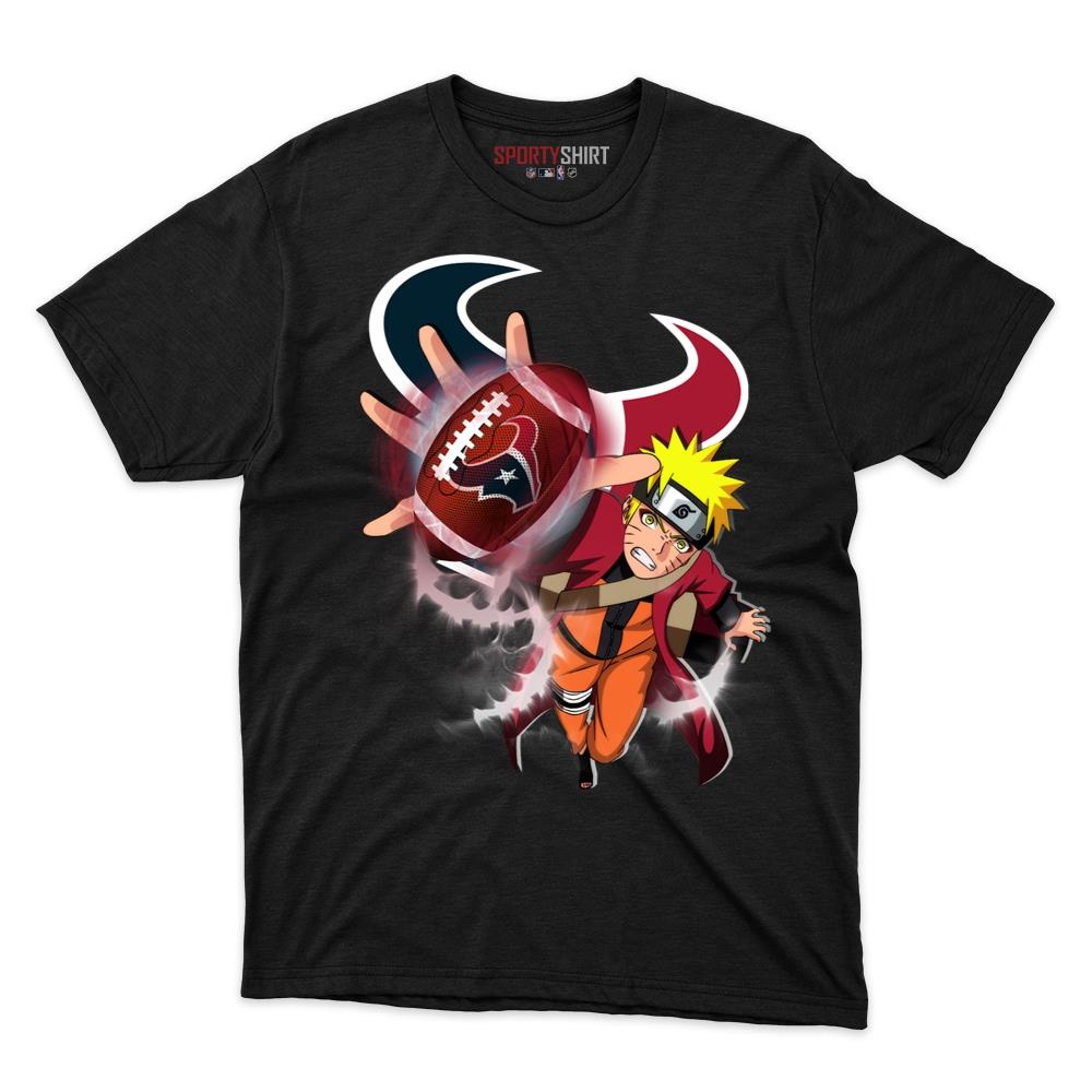 Houston Texans Naruto Uzumaki Unisex Cotton Graphic Tee, Anime Ninja Crossover Fan Game Day Shirt