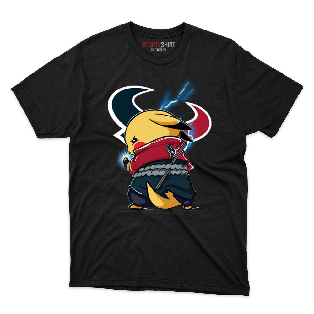 Houston Texans Pikachu Meets Sasuke Uchiha Unisex Cotton Graphic Tee, Pokemon Anime Fan Game Day Shirt